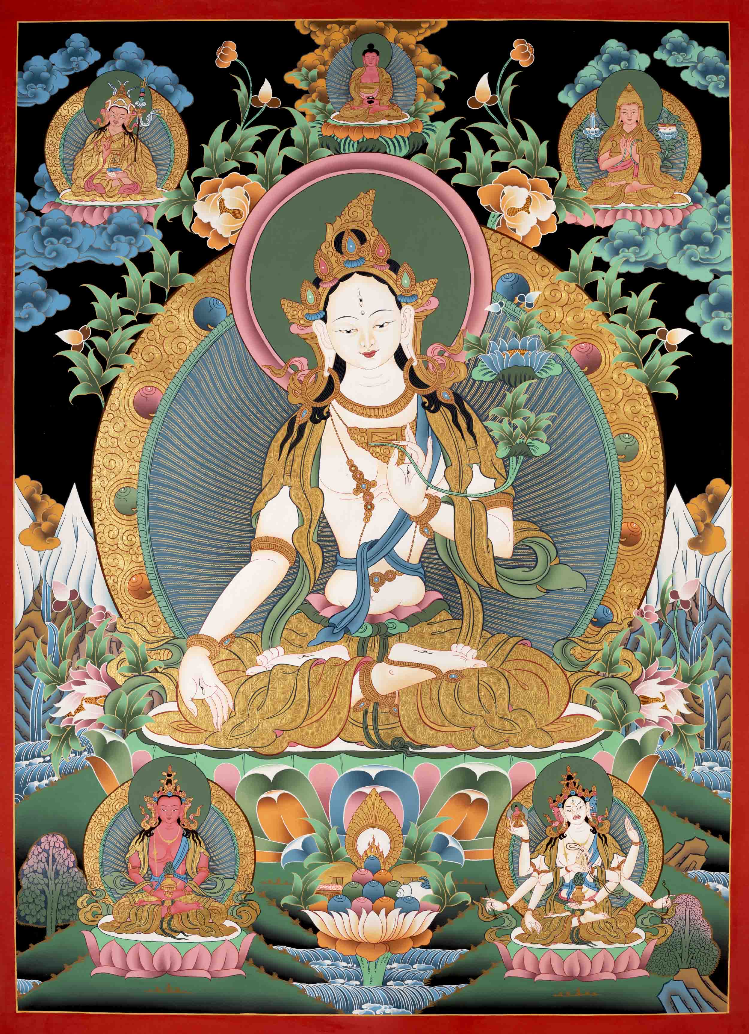 Big Size White Tara Thangka Painting | Original Hand-Painted Female Bodhisattva Art